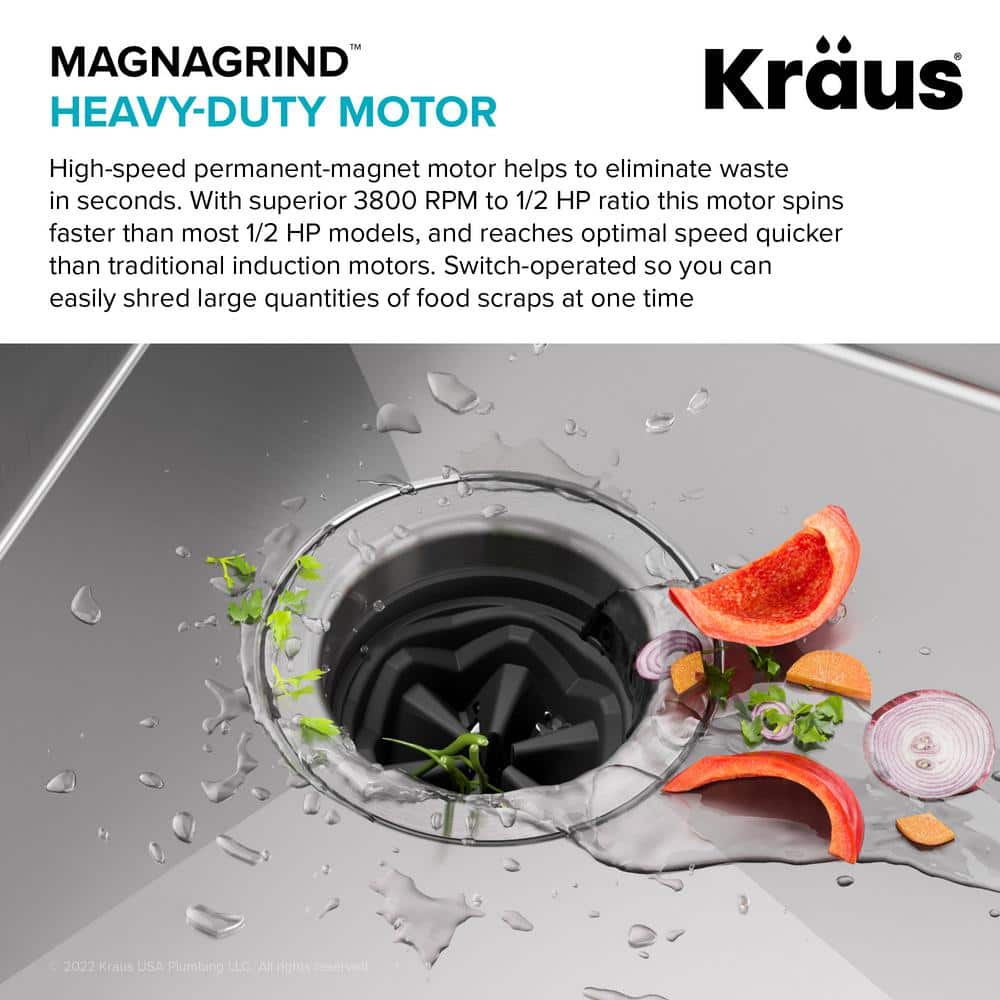 Matte Grey High-Speed 1/2 HP Continuous Feed Garbage Disposal