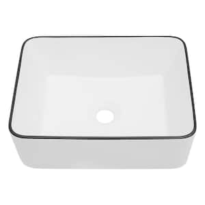 19 in . Rectangular Bathroom Vessel Sink in White Black Ceramic