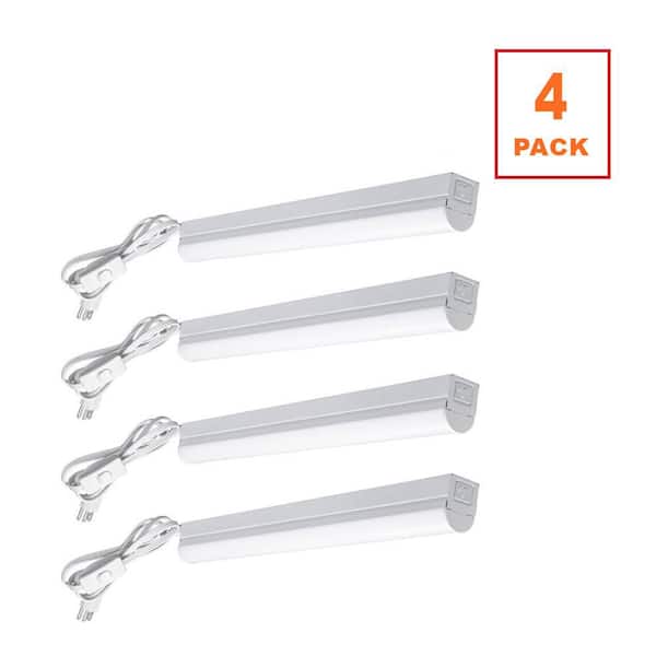 4-Pack 2 ft. Garage LED Linkable Strip Light Fixture Plug-in Hardwire 900 Lumens 10-Watt 4000K Bright White Power Cord