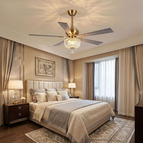 n‪‪❤︎‬s Parrot Uncle Shena 52 in. Indoor Downrod 5-Blade Gold Ceiling Fan