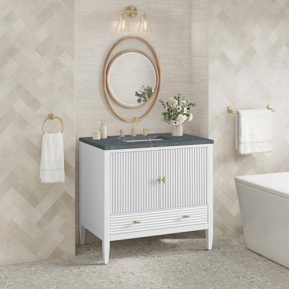 Myrrin 36.0 in. W x 23.5 in. D x 34.06 in. H Single Bathroom Vanity Bright White and Parisien Bleu Quartz Top price history on PriceWatchPro