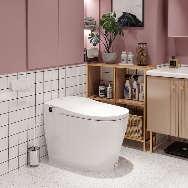 Elongated Smart Toilet Bidet in White with Auto Open, Auto Close, Auto Flush, Heated Seat and Remote