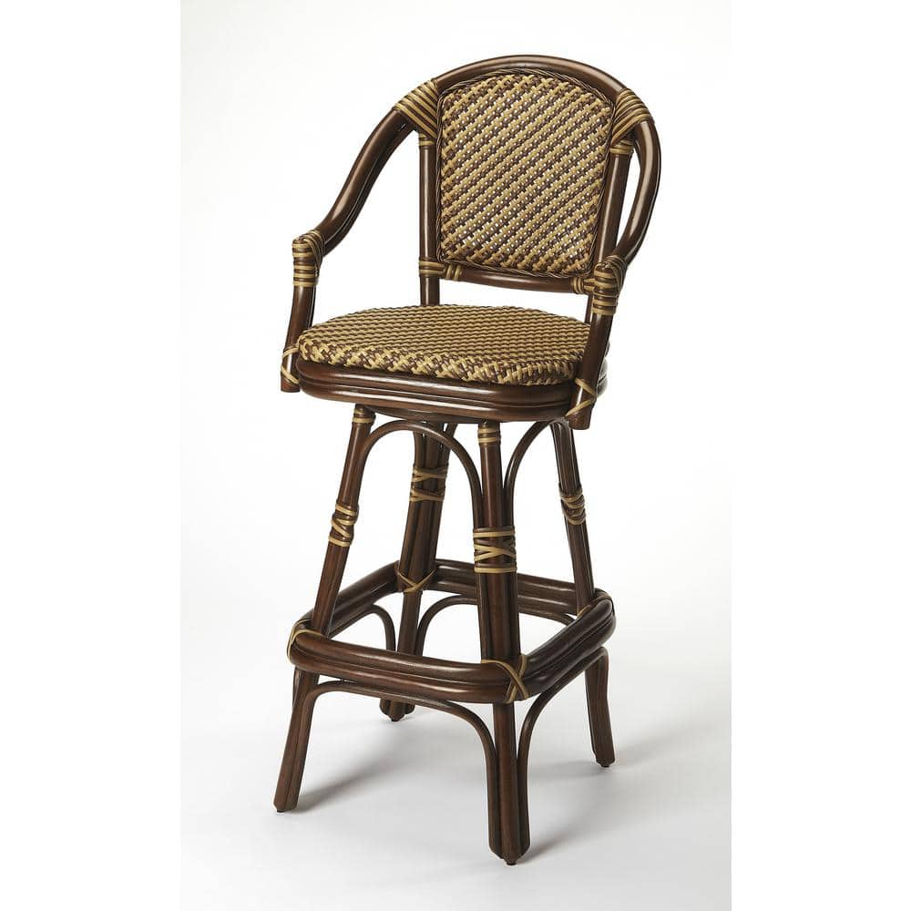 Renata Coastal Chic Dark Brown Rattan Swivel Bar Stool