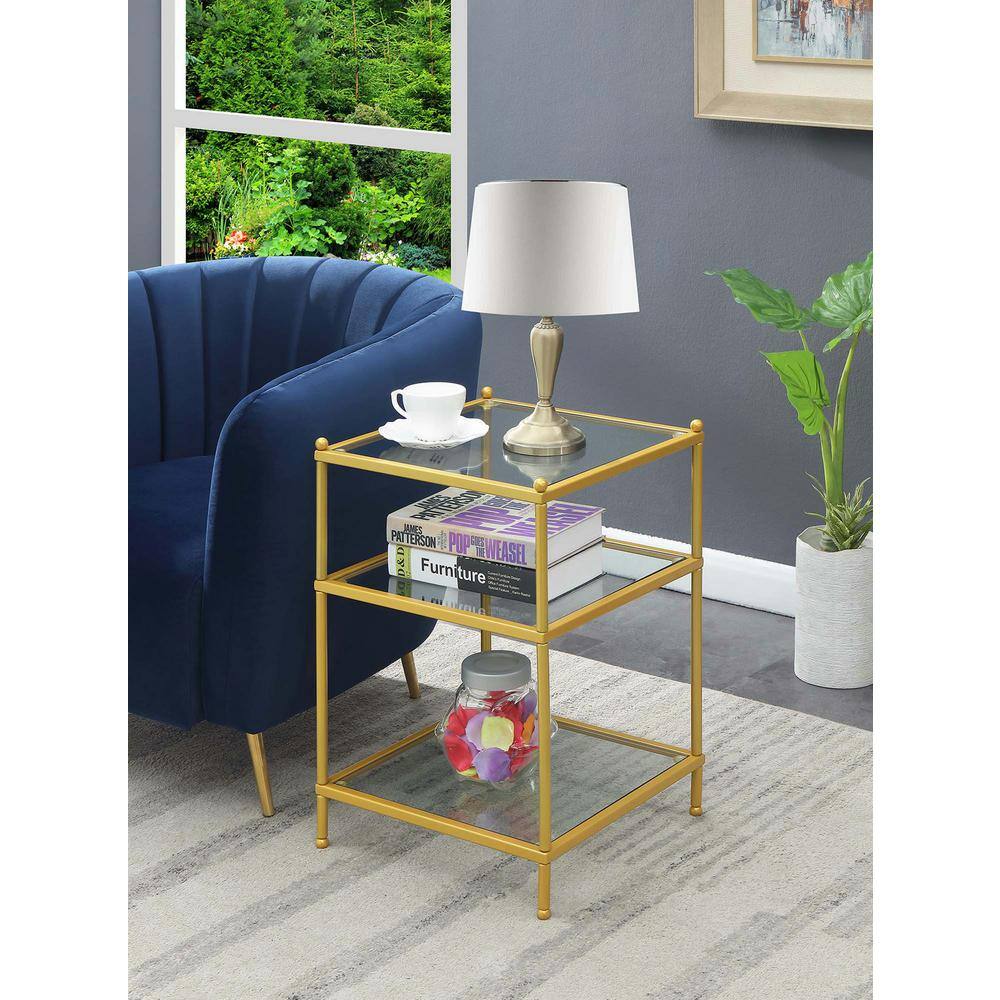 Gold and Clear Glass 3-Tier End Table