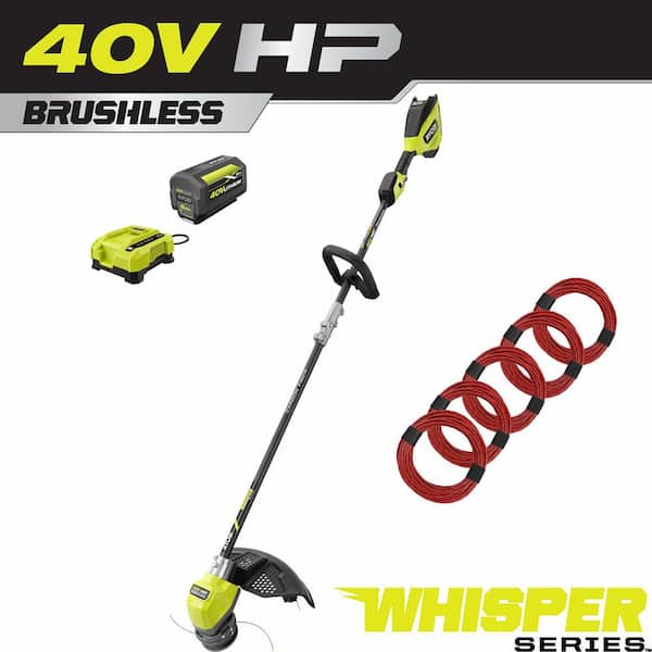 RYOBI 40V HP Brushless Whisper Series Carbon Fiber String Trimmer w Extra 5 Pack of Pre Cut Line 6.0 Ah Battery and Charger RY402110 AC05105PCL The Home Depot