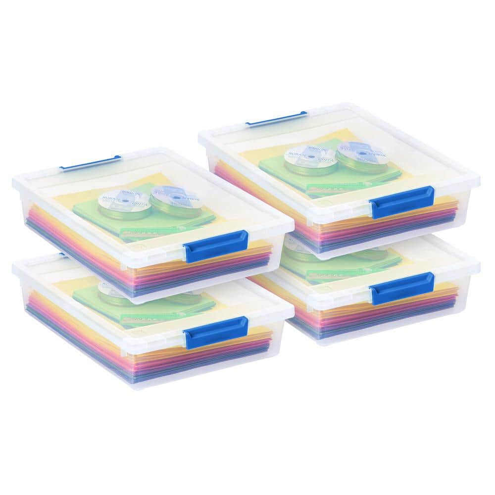 Clear Plastic Stackable Lidded Storage Boxes, 5.5 Quart, Set of 4