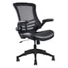 Black ergonomic mid-back office chair with mesh back and flip-up arms.