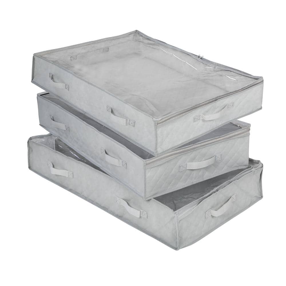 3-Pack Under Bed Fabric Storage Container Bags For Clothes and Blankets wit