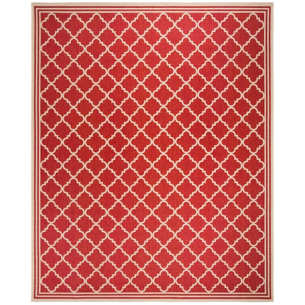 SAFAVIEH Beach House Red/Cream 8 ft. x 10 ft. Trellis Indoor/Outdoor Patio  Area Rug