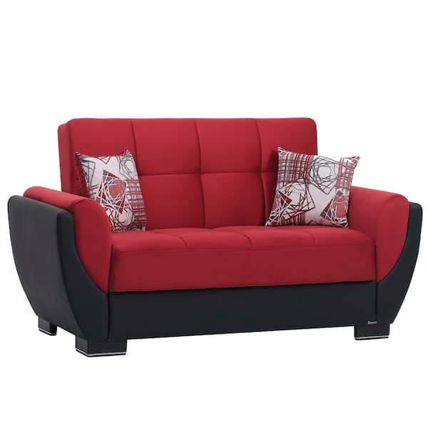Ottomanson Basics Air Collection Convertible 63 in. Burgundy Microfiber 2-Seater Loveseat with Storage