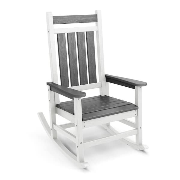 JEAREY HDPE Gray and White Adirondack Rocking Chair (1-Pack)