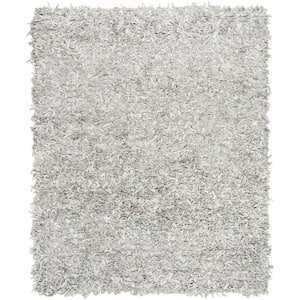 Leather Shag Gray/White 4 ft. x 6 ft. Solid Area Rug