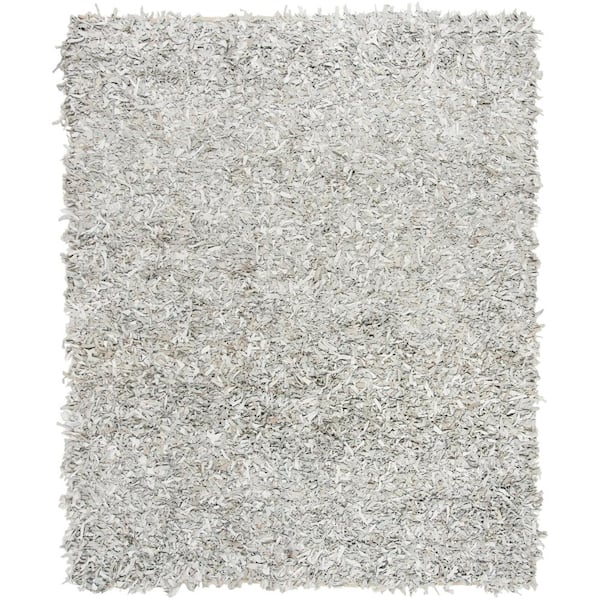 SAFAVIEH Leather Shag Gray/White 4 ft. x 6 ft. Solid Area Rug