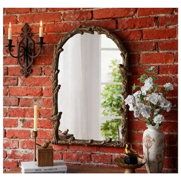 Vintage Gold 24 in. W x 34 in. H Arched MDF Framed Wall Mirror