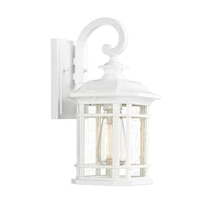 13 in. White Finish Not Motion Sensing Outdoor Hardwired Wall Lantern Scone with No Bulbs Included