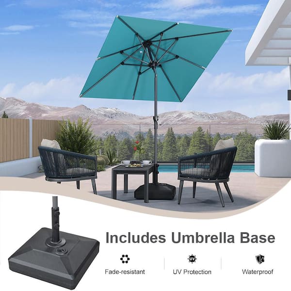 costco cantelever 10 to 13 patio umbrellas Seasons Sentry 10' Square 2-Tier Solar LED Aluminum Cantilever Umbrella  with Base (#1807306)