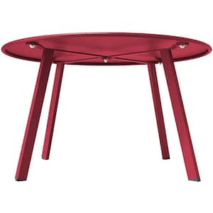 Red Round Steel Patio Outdoor End Table, Weather-Resistant Large Outside Side Table for Garden Balcony Yard