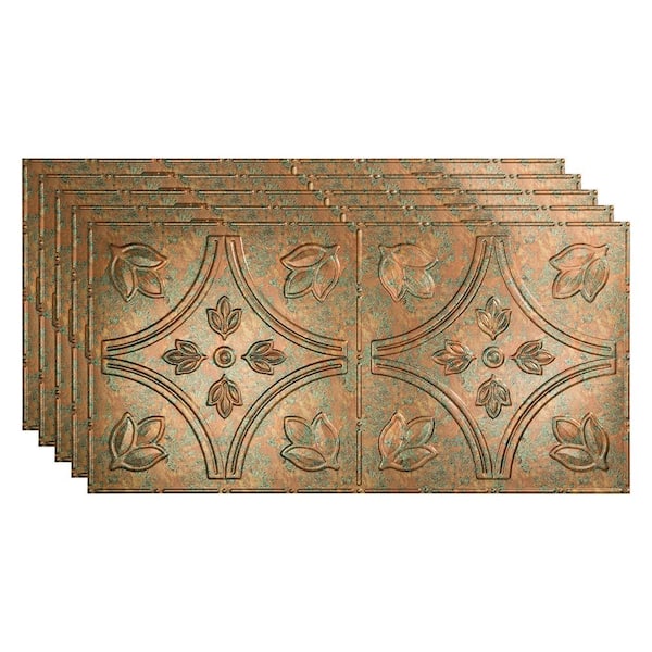 Fasade Traditional #5 2 ft. x 4 ft. Glue Up Vinyl Ceiling Tile in Copper Fantasy (40 sq. ft.)