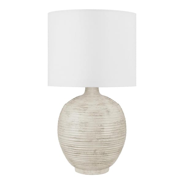 Finch 22 in. Distressed White Ribbed Table Lamp with White Linen Shade