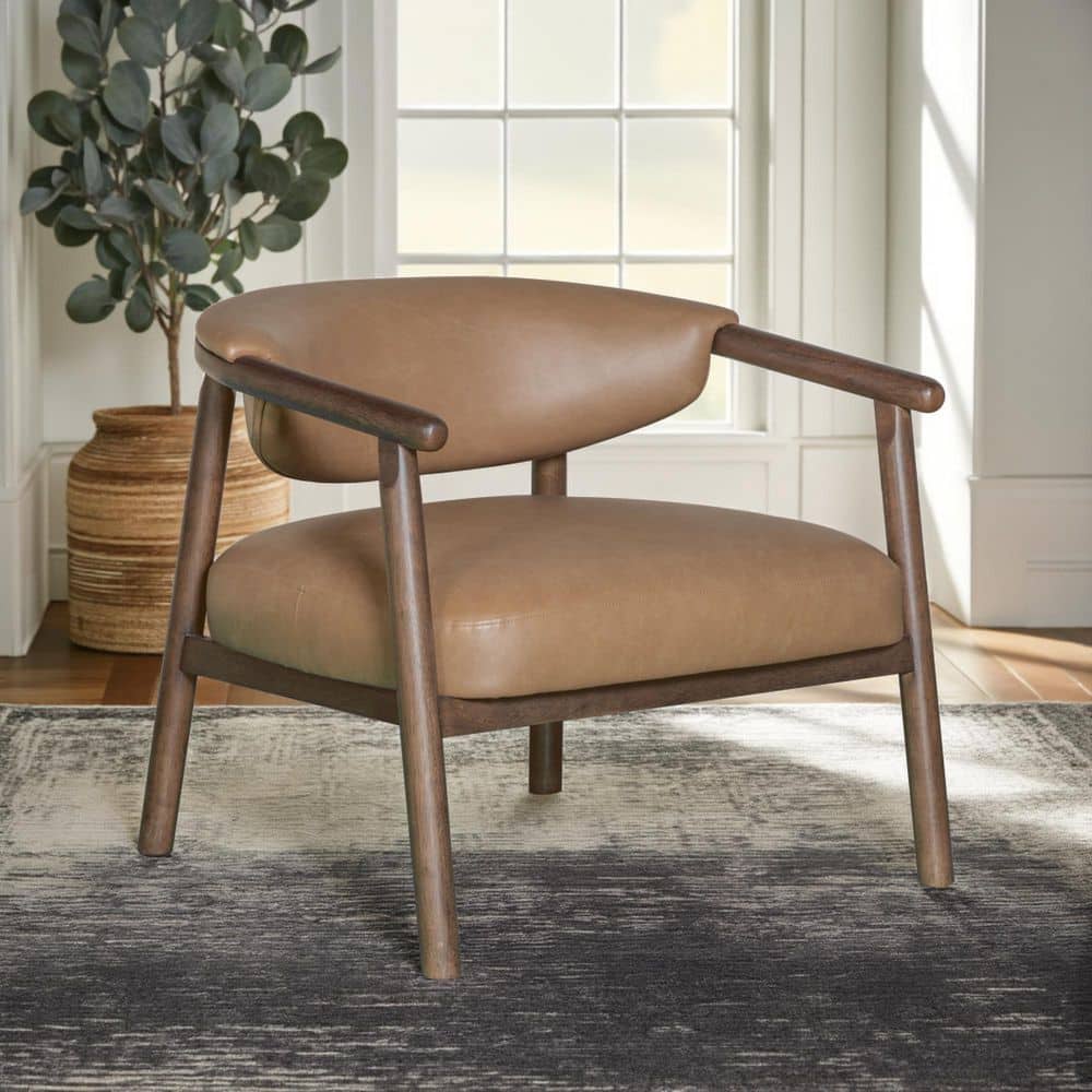 Autumn Bistre Brown Faux Leather Accent Chair with Dark Chestnut Brown Fini
