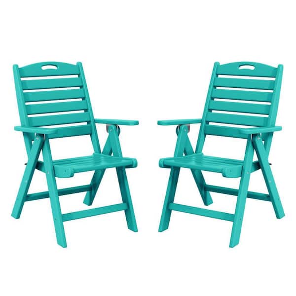 Laguna Outdoor Patio Set of 2 Folding High Back Dining Chairs with Adjustable Recline in Turquoise