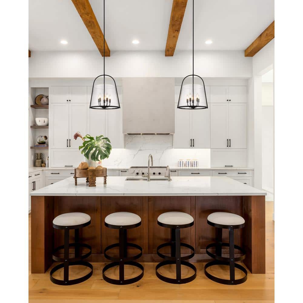 Matte Black Steel and Glass 5-Light Pendant