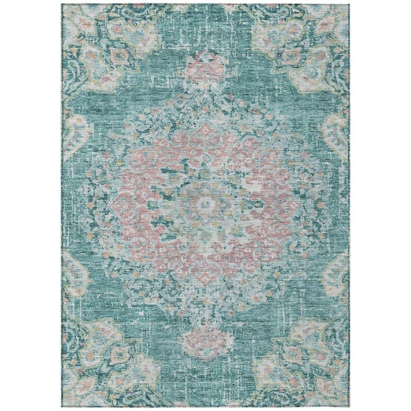 Chantille Machine Washable Indoor/Outdoor Abstract ACN1236 Teal 8 ft. x 10 ft. Area Rug