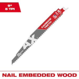 9 in. 5 TPI AX Carbide Teeth Demolition Nail-Embedded Wood Cutting SAWZALL Reciprocating Saw Blade (1-Pack)