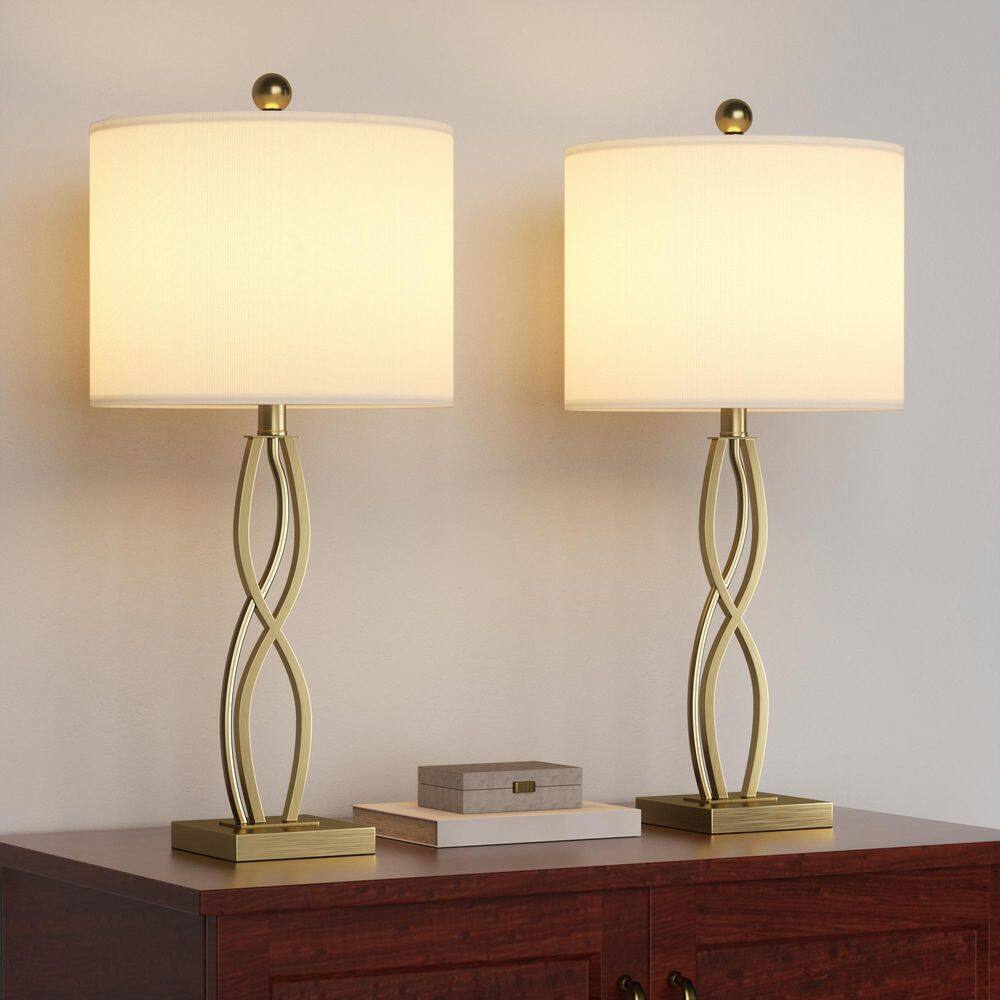 Cleveland 26 In. Gold Modern Dimmable Metal Bedroom Living Room Bedside Desk Nightstand Table Lamps Set of 2 price history on PriceWatchPro