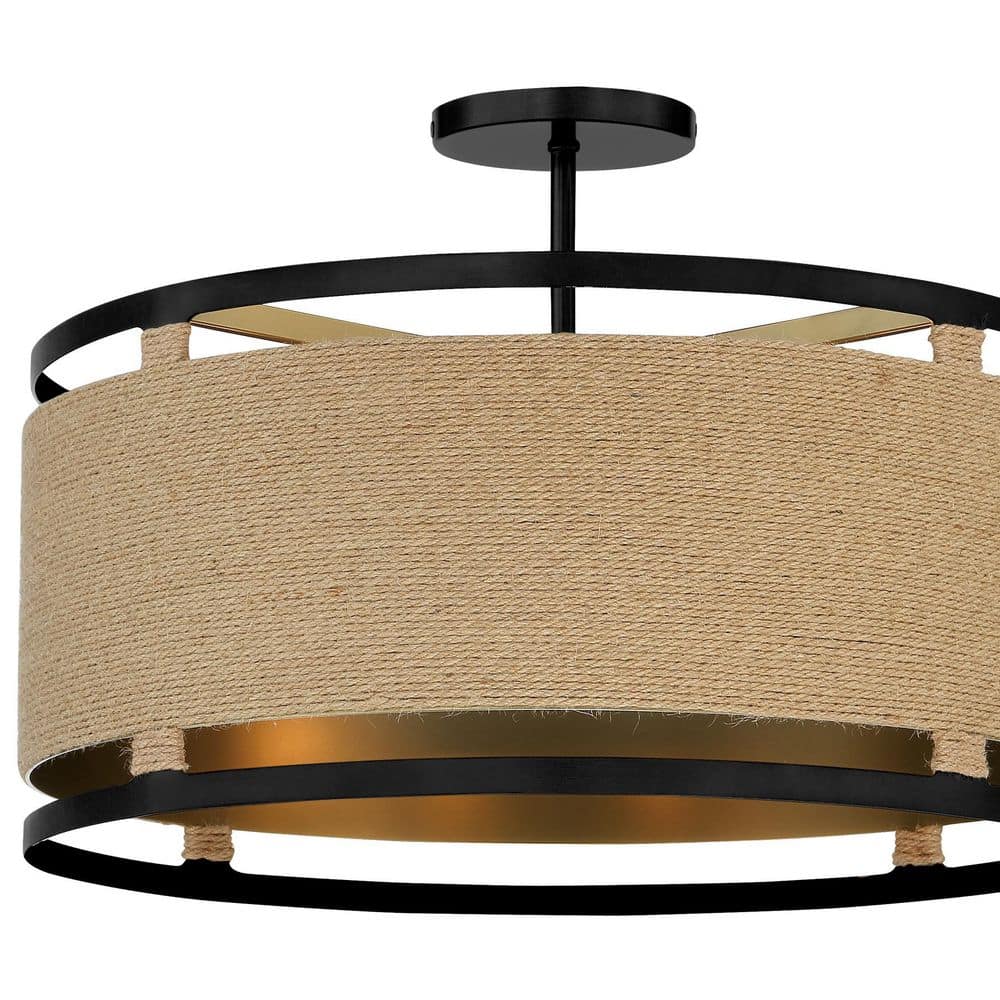 Windward Passage 4-Light Coal and Soft Brass Drum Ceiling Light