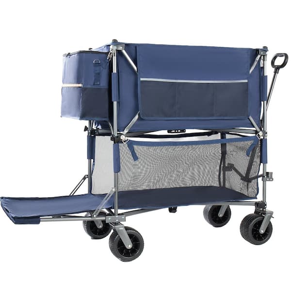 22.95 cu. ft. Folding Steel 2-Ties Utility Wagon Garden Cart in Dark Blue with Brakes & Multi-use Bag