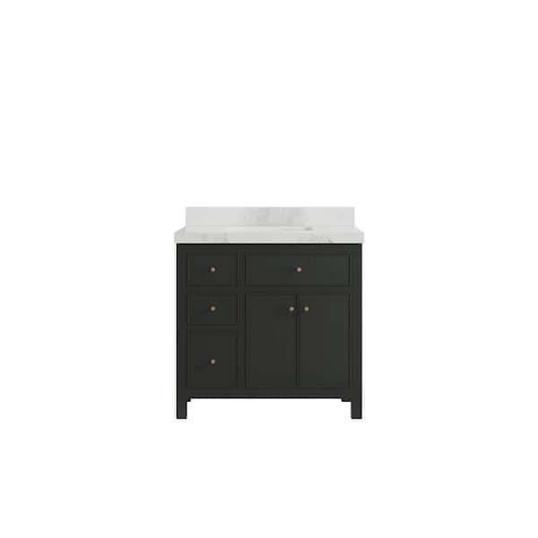 Willow Collections Sonoma 36 in. W x 22 in. D x 36 in. H Single Sink Bath Vanity Center in Black Top with 2" Calacatta Nuvo Top