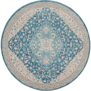 Tranquil Ivory/Pink 5 ft. x 5 ft. Persian Vintage Round Area Rug