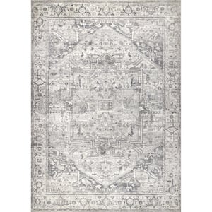 Brielle 3 ft. x 8 ft. Grey Machine Washable Vintage Medallion Indoor Runner Rug