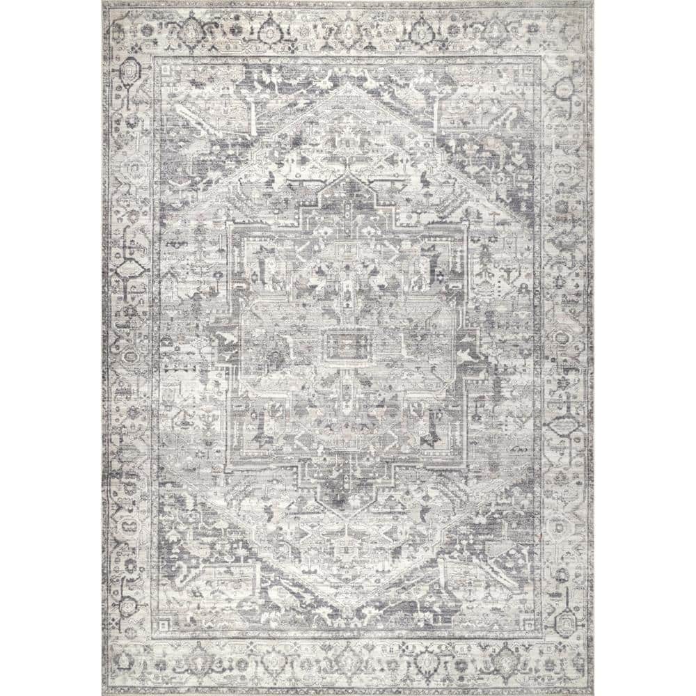 Brielle Gray Vintage Medallion Machine Washable Area Rug