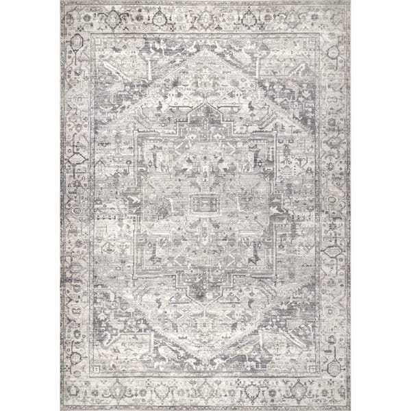 nuLOOM Brielle 4 ft. x 6 ft. Grey Machine Washable Vintage Medallion Indoor Area Rug