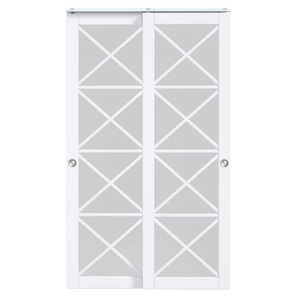 easelife 48 in. x 80 in. 1-Lite Mirrored Glass White Finished MDF
