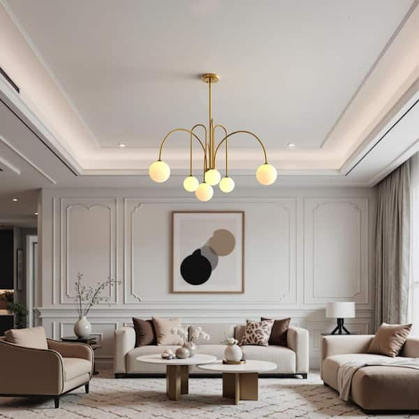 YANSUN 6-Light Gold Modern LED Pendant Light, G9 Base Hanging