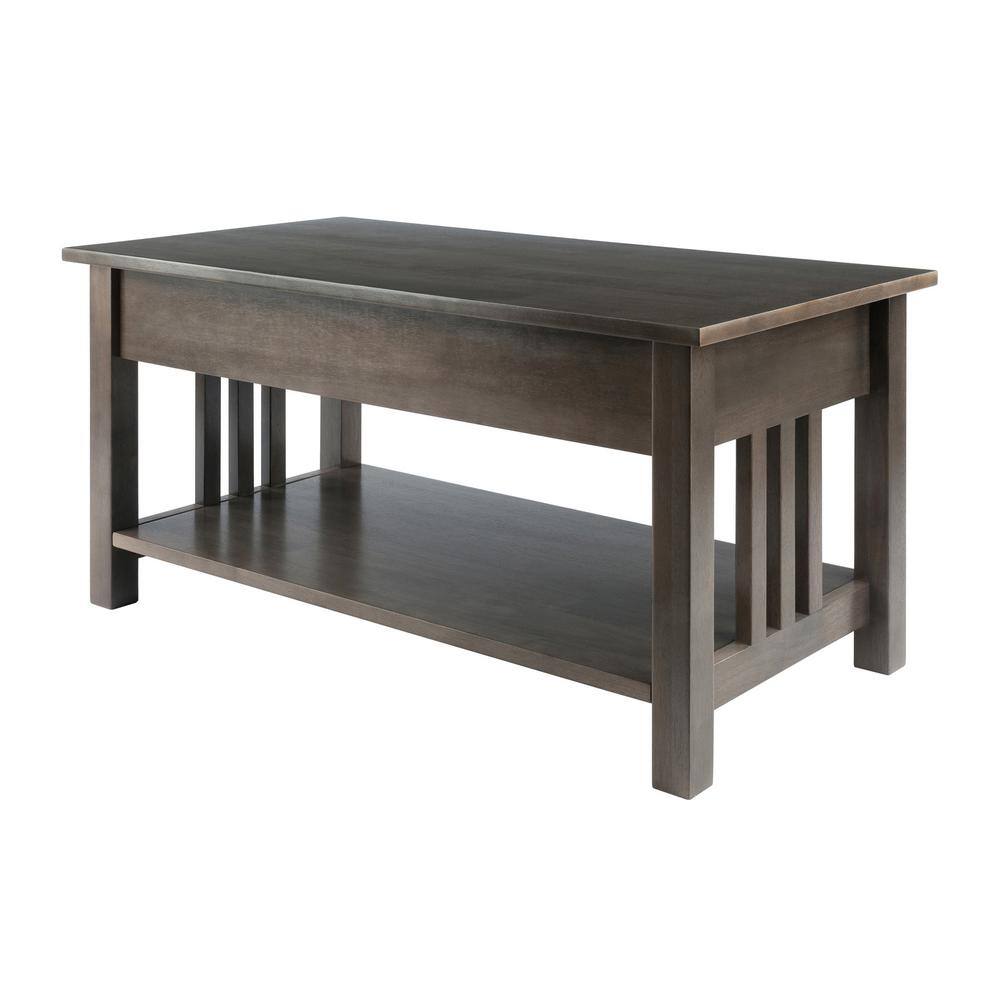 Transitional Oyster Gray Rectangular Coffee Table with Storage
