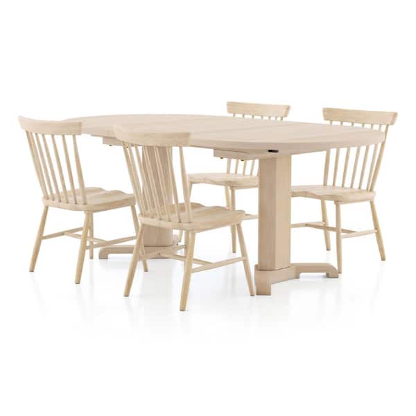Donton 5-Piece Extendable Oval White Oak Wood Top Dining Room Set with Double Pedestal Base and Molded Seats (Seats-4)