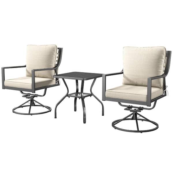 3-Piece Wicker Outdoor Dining Chairs Set with Cushions