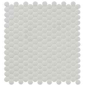 Penny Round Bianco 12 in. x 13 in. x 6 mm Matte Porcelain Mesh-Mounted Mosaic Tile (14.4 sq. ft. / case)