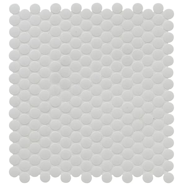 MSI Penny Round Bianco 12 in. x 13 in. x 6 mm Matte Porcelain Mesh-Mounted Mosaic Tile (14.4 sq. ft. / case)