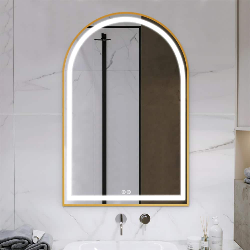 30 in. W x 39 in. H Arched Framed LED Dimmable Anti-Fog Bathroom Vanity Mir