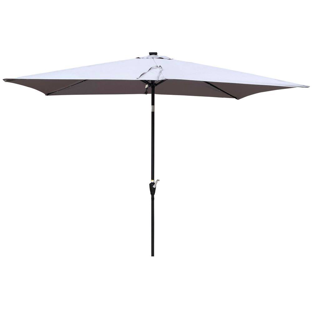 Metal 10 ft. x 6.5 ft. Outdoor Rectangular Patio Umbrella with LED Light, Crank and Push Button Tilt in Gray for Garden price history on PriceWatchPro