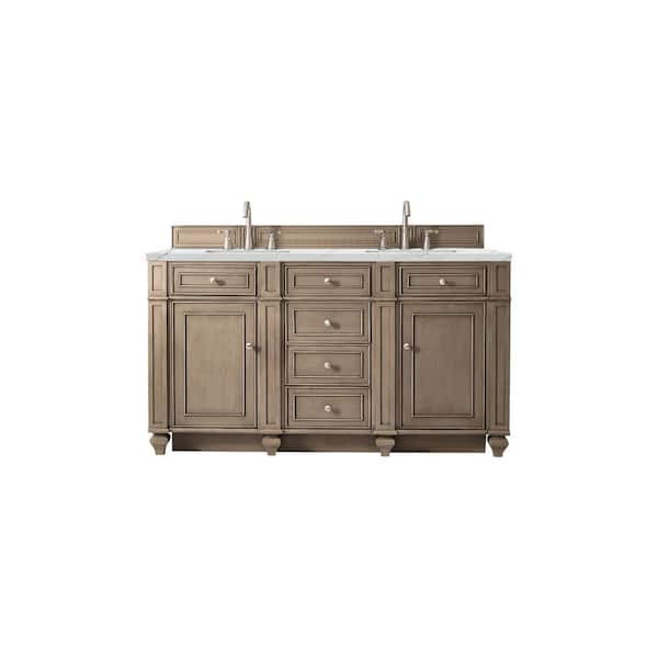 James Martin Vanities Bristol 60 in. W x 23.5 in. D x 34 in. H Double Bathroom Vanity in Whitewashed Walnut with Ethereal Noctis Quartz Top