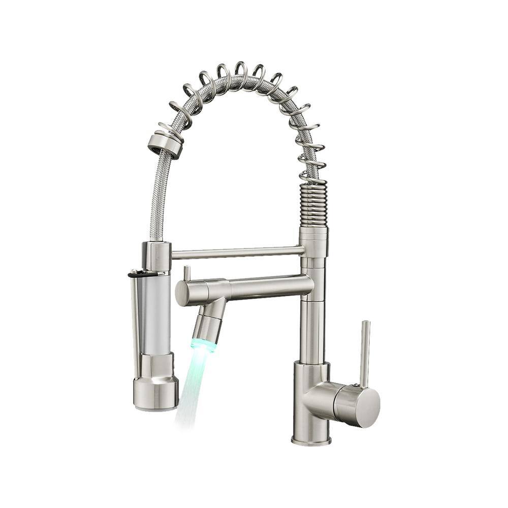 Single Hole Double Handle Pull Down Sprayer Kitchen Faucet with LED Light in Brushed Nickel price history on PriceWatchPro