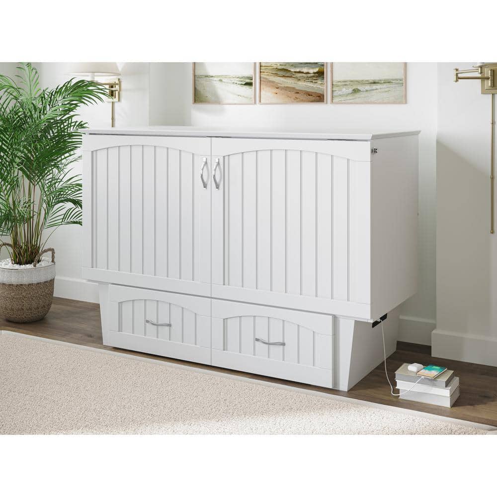 Nantucket White Full Murphy Bed Chest with Storage Drawer