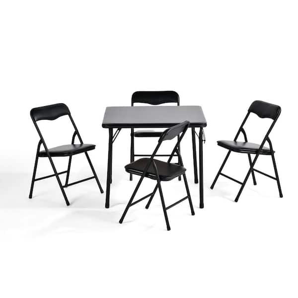 TAGE 5-Piece Folding Table and Chair Set with Padded Seats, Floor-Protecting Design, for Kids and Teens in Black