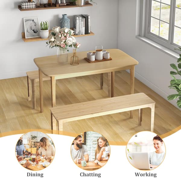 Costway Natural Solid Wood 28 in. 4 Legs Dining Table Rectangular 